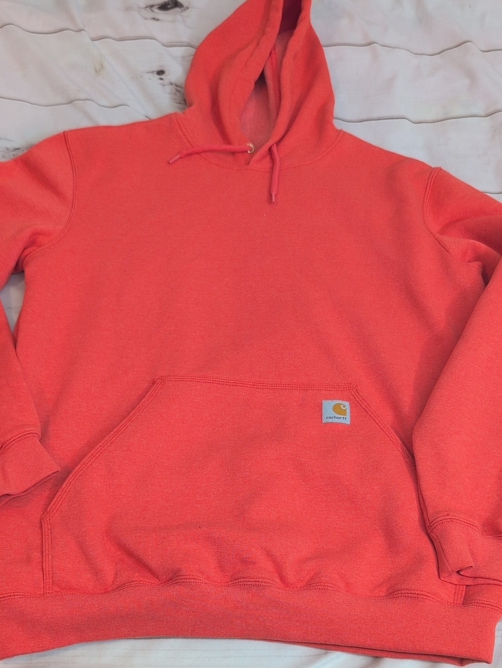 Carhartt Mens Large Tall Coral Red Logo Sleeve Pullover Hoodie Sweatshirt